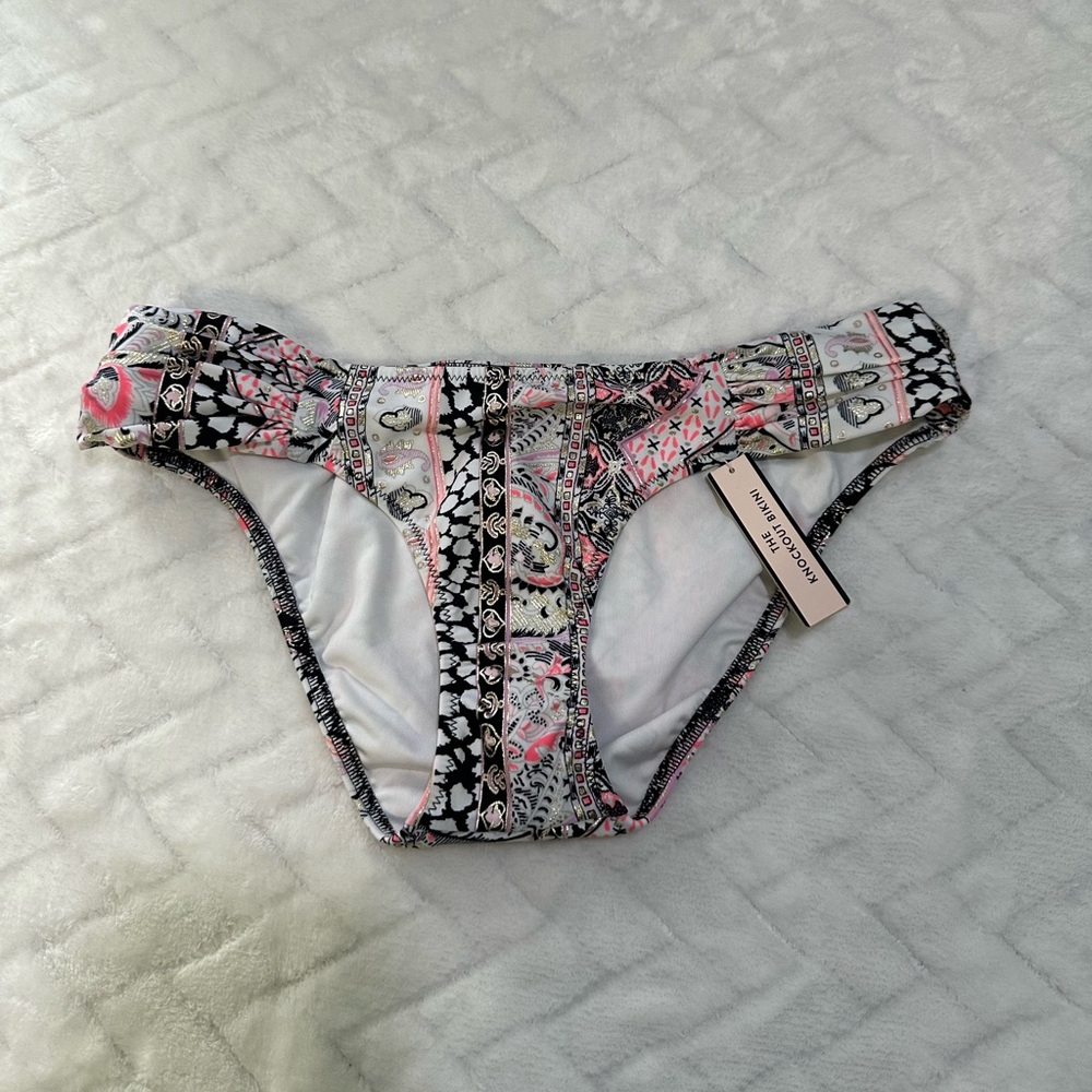 Nwt $24 Victorias Secret The Knockout Bikini Bottom Black Pink Gold White XS